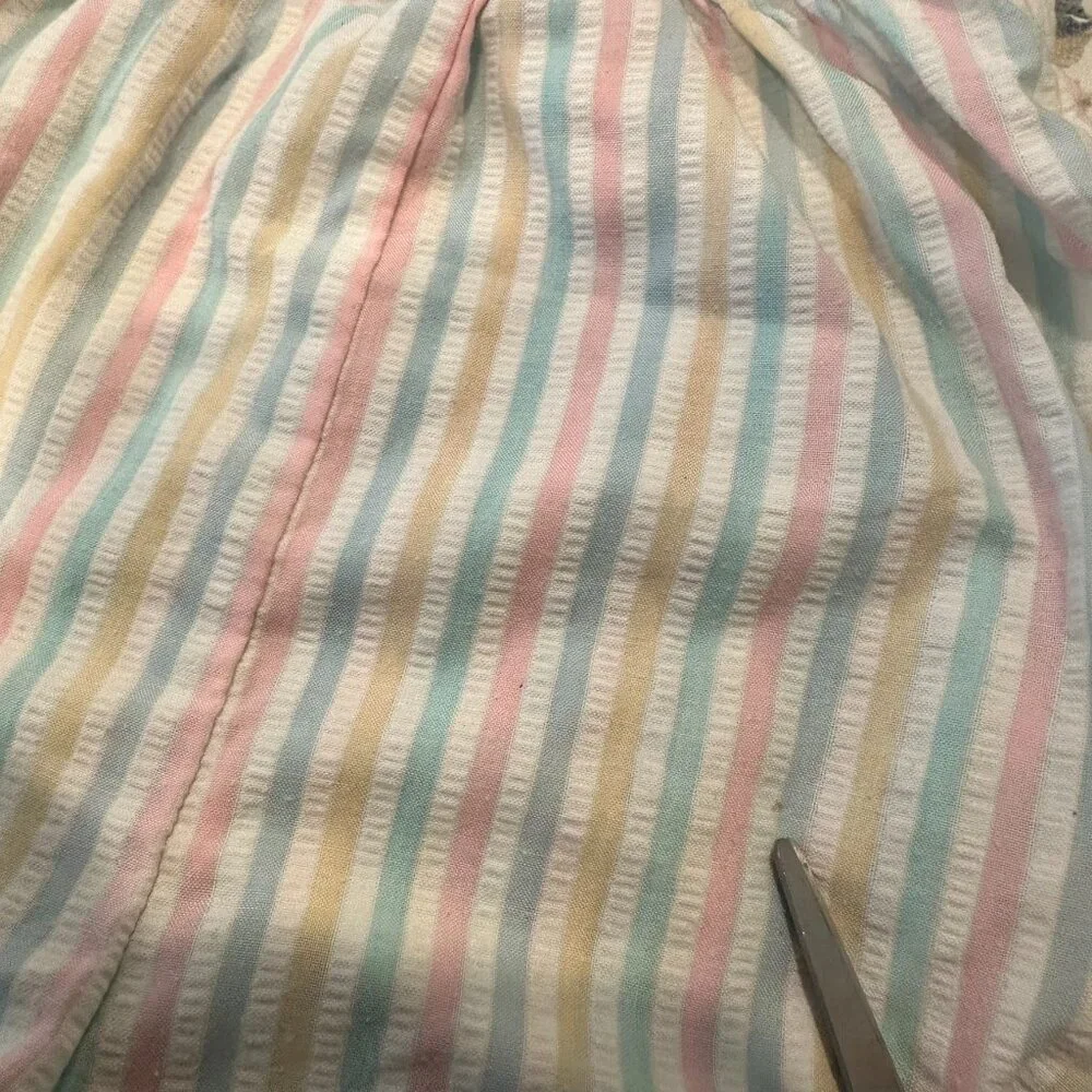 VINTAGE Buster Brown Pastel Striped Seersucker Bubble Romper 24M